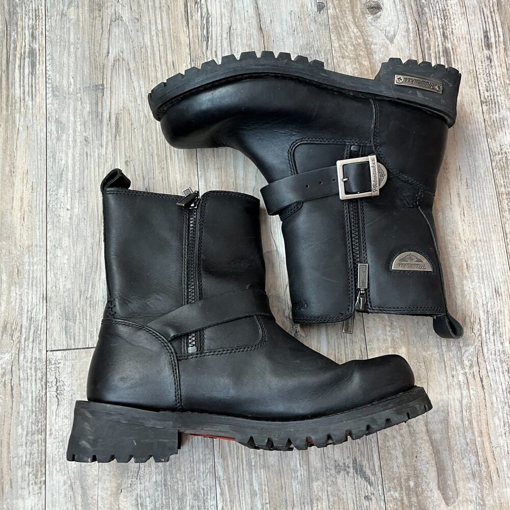 Milwaukee Motorcycle Leather Boots MB407 Men's 8.5D Black Afterburner EUC Biker